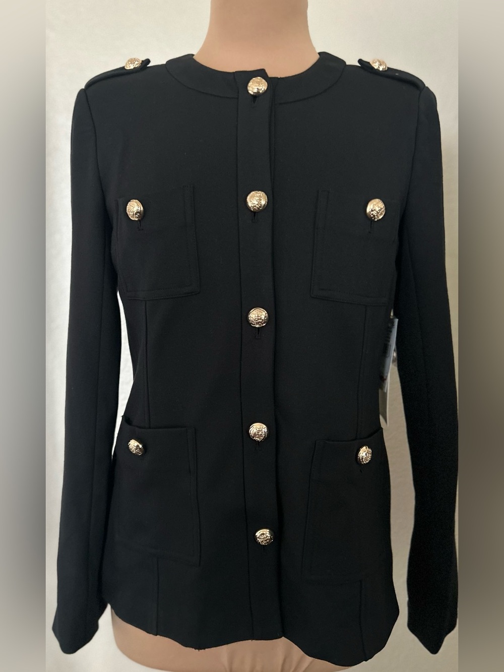 CeCe Black Gold-Button Military-Inspired Blazer